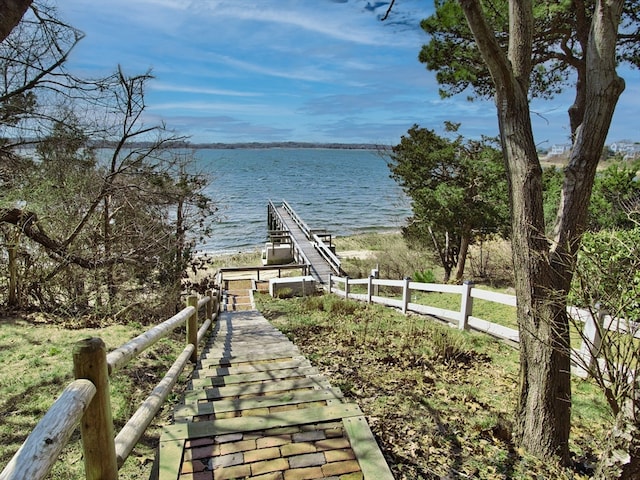 view of dock featuring a water view