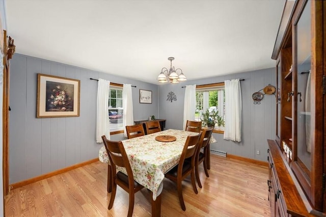 34 Robert Bigelow St, Chelmsford, MA 01824 - dining room featuring light wood-style flooring, baseboards, a chandelier, and a baseboard heating unit