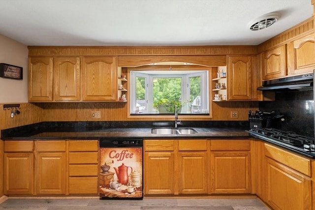 34 Robert Bigelow St, Chelmsford, MA 01824 - kitchen with a sink, dishwasher, open shelves, and under cabinet range hood