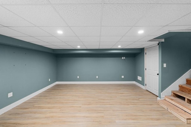 42 Deer Hollow Rd, Sandwich, MA 02644 - finished below grade area with recessed lighting, light wood-style floors, stairs, and a drop ceiling