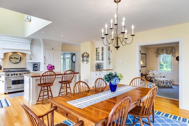 86 Champlain, Chatham, MA 02633 - dining room featuring light wood finished floors, a chandelier, and recessed lighting
