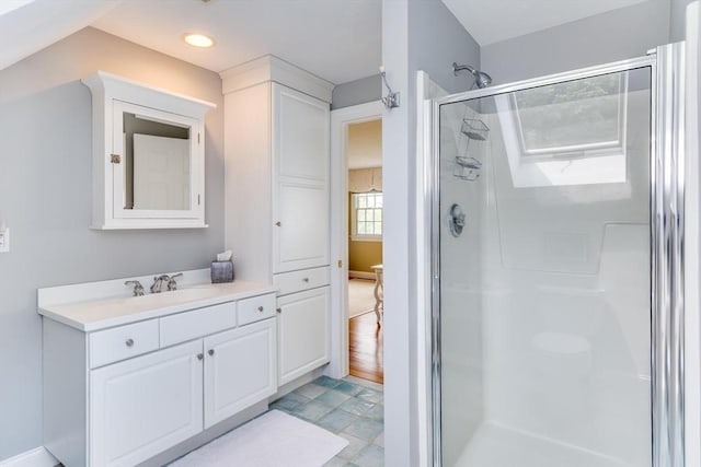 86 Champlain, Chatham, MA 02633 - full bath with a shower stall, vanity, and recessed lighting