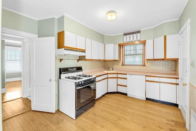 17 Matchett St, Boston, MA 02135 - kitchen featuring gas range oven, dishwasher, under cabinet range hood, light wood-type flooring, and light countertops
