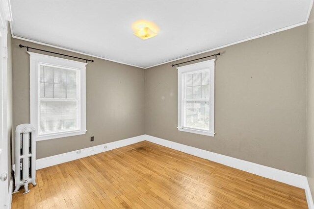 17 Matchett St, Boston, MA 02135 - unfurnished room with baseboards, light wood-type flooring, ornamental molding, and radiator