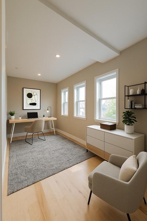59 Dartmouth St Unit B, Somerville, MA 02145 - office area featuring wood finished floors, baseboards, and recessed lighting