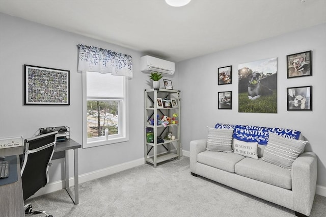 office space with baseboards, carpet, and a wall mounted AC