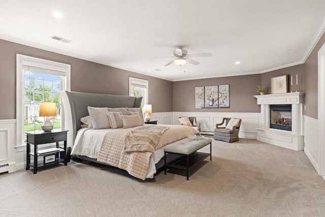 65 Stonegate Dr, East Bridgewater, MA 02333 - bedroom with ornamental molding, light carpet, a decorative wall, and visible vents