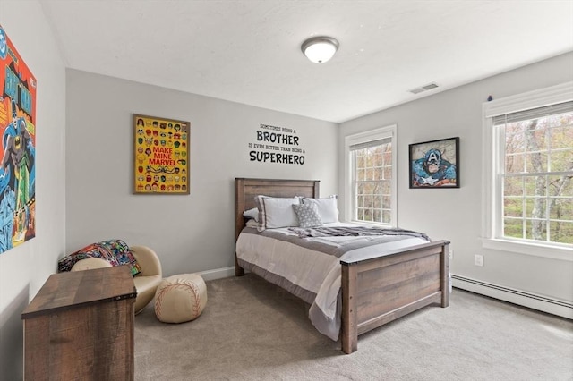 65 Stonegate Dr, East Bridgewater, MA 02333 - carpeted bedroom featuring baseboards, visible vents, multiple windows, and baseboard heating