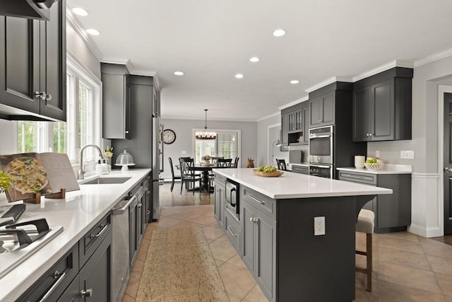 65 Stonegate Dr, East Bridgewater, MA 02333 - kitchen with recessed lighting, a sink, appliances with stainless steel finishes, and ornamental molding