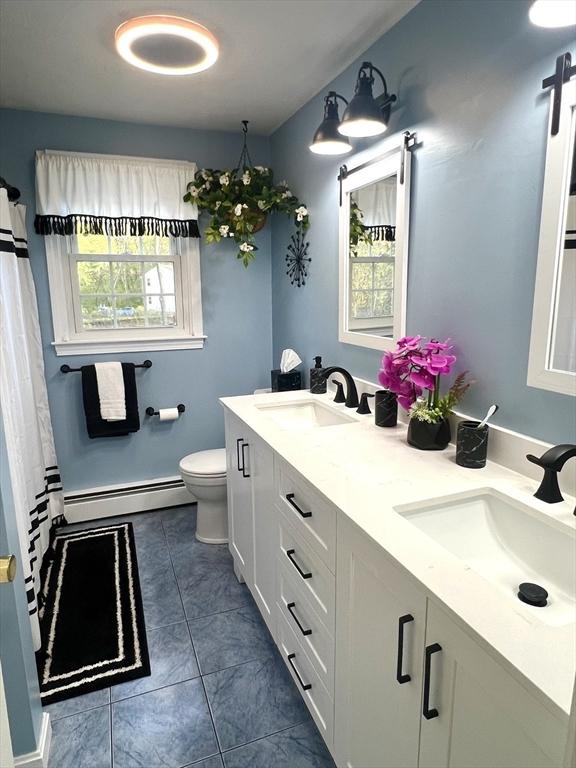 7 Glen Ave, Millbury, MA 01527 - full bath with a sink, plenty of natural light, a baseboard heating unit, and toilet