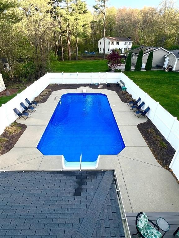 7 Glen Ave, Millbury, MA 01527 - view of swimming pool featuring a lawn, a fenced in pool, a patio, and a fenced backyard