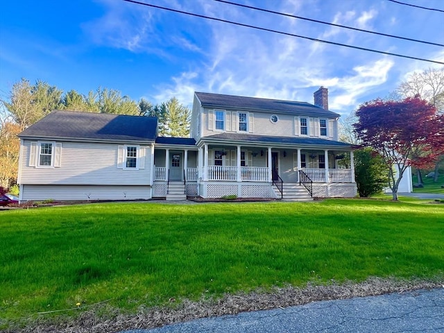 7 Glen Ave, Millbury, MA 01527 - view of front of property with a front lawn, covered porch, and a chimney