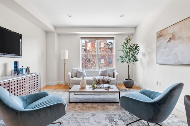 living room featuring light wood-type flooring