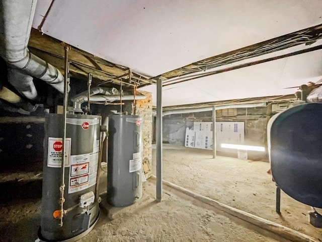 48-50 S Westfield St, Agawam, MA 01030 - unfinished below grade area with electric water heater, gas water heater, and oil tank
