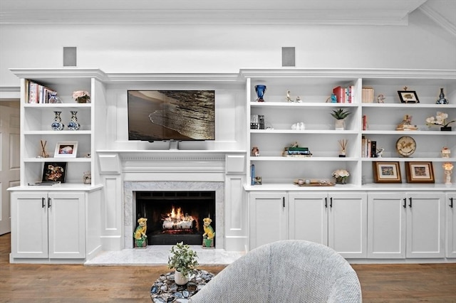 71 Weatherly Unit 71, Salem, MA 01970 - sitting room featuring wood finished floors, ornamental molding, and a premium fireplace