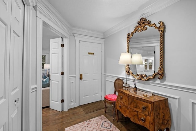 71 Weatherly Unit 71, Salem, MA 01970 - corridor with wood finished floors, a wainscoted wall, ornamental molding, and a decorative wall