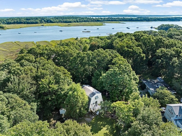 aerial view featuring a water view