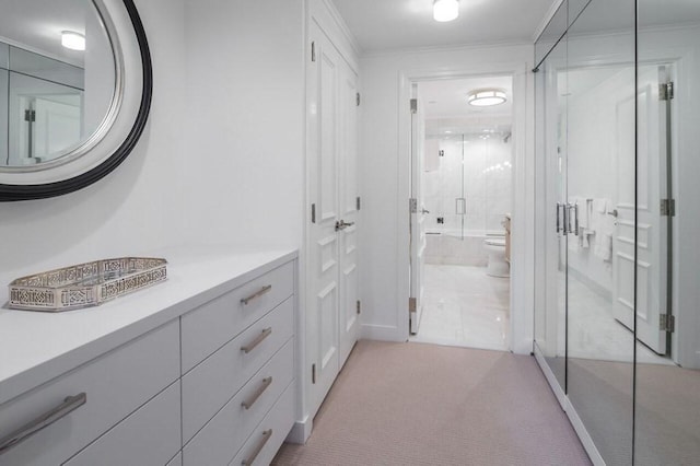 2 Commonwealth Ave Unit 15D, Boston, MA 02116 - full bathroom with a shower with door, toilet, vanity, a tub to relax in, and ornamental molding