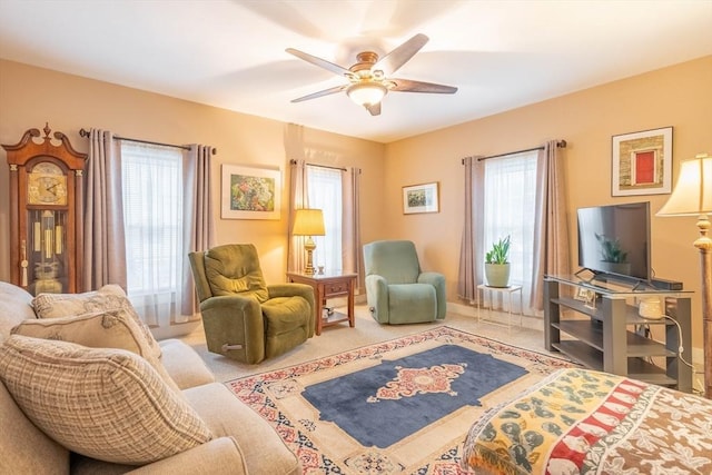 46 Pleasant St, Southbridge, MA 01550 - living room featuring ceiling fan, healthy amount of natural light, and carpet