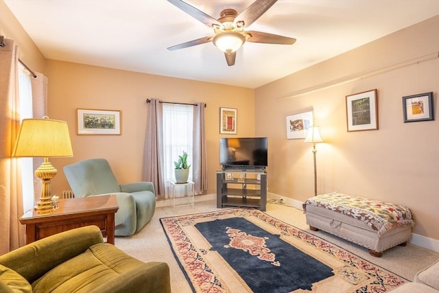 46 Pleasant St, Southbridge, MA 01550 - living area with carpet, ceiling fan, and baseboards
