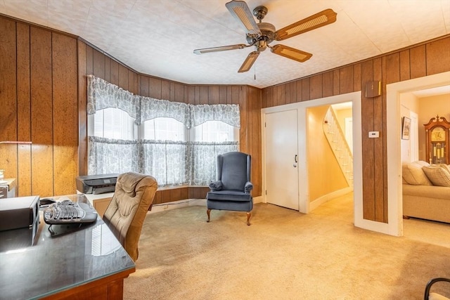 46 Pleasant St, Southbridge, MA 01550 - carpeted office space with wooden walls and a ceiling fan