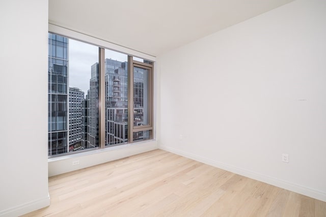 empty room featuring floor to ceiling windows and light hardwood / wood-style floors