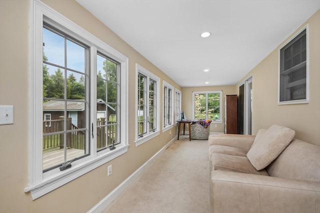 768 Plymouth St, Abington, MA 02351 - sunroom featuring baseboards, carpet, and recessed lighting
