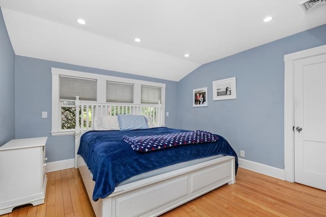 768 Plymouth St, Abington, MA 02351 - bedroom with light wood-type flooring, lofted ceiling, baseboards, and recessed lighting