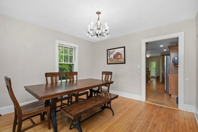 768 Plymouth St, Abington, MA 02351 - dining area featuring light wood-type flooring, a chandelier, baseboards, and recessed lighting