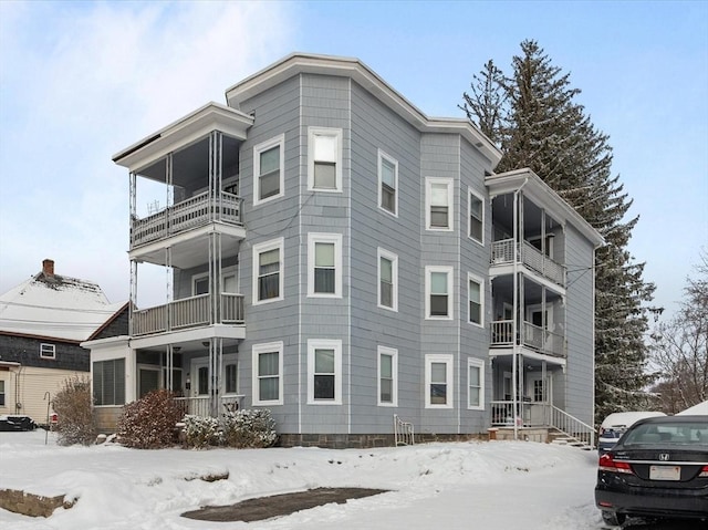 view of snow covered building