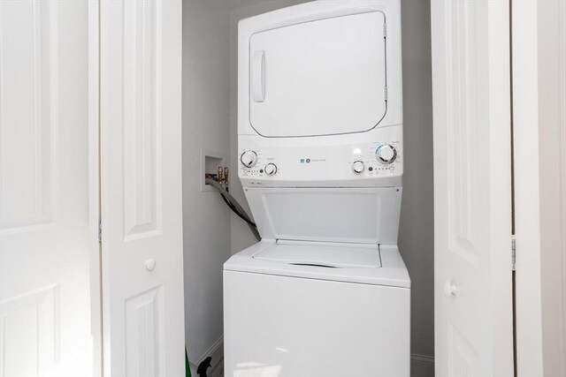 98-C Marion Rd Unit 3, Mattapoisett, MA 02739 - clothes washing area with stacked washer / drying machine