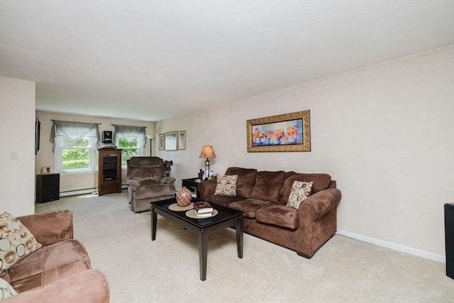 6 Gentry Ln, Taunton, MA 02780 - living room featuring carpet flooring, a baseboard radiator, and baseboards
