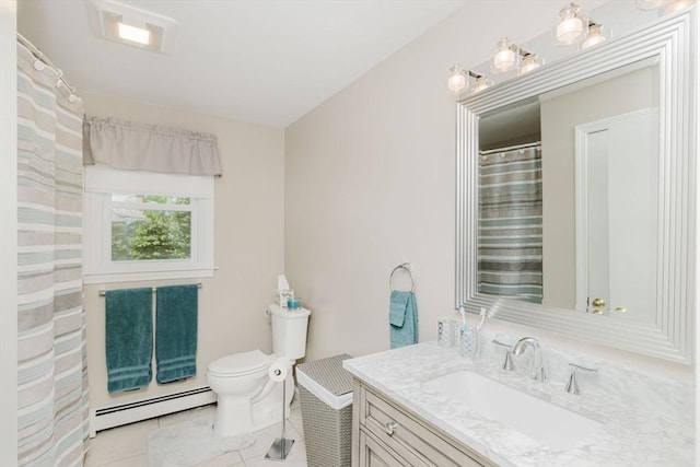 6 Gentry Ln, Taunton, MA 02780 - bathroom with a baseboard heating unit, vanity, toilet, and tile patterned floors
