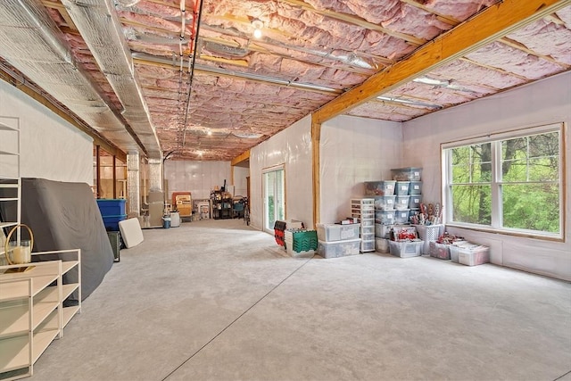 basement featuring heating unit