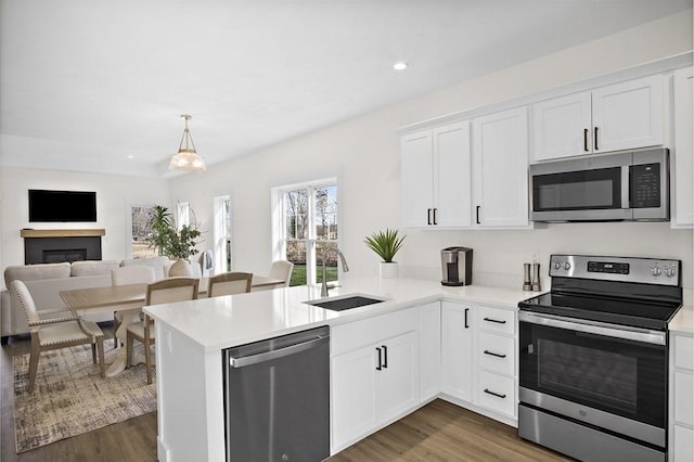 kitchen featuring kitchen peninsula, sink, and stainless steel appliances