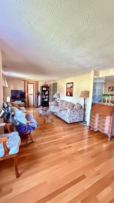 13 Ridgewood Cir, Lawrence, NY 10843 - living area with a textured ceiling and wood finished floors