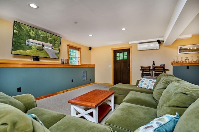 43 Ridge Rd, Erving, MA 01344 - living area with a wall unit AC, recessed lighting, and baseboards