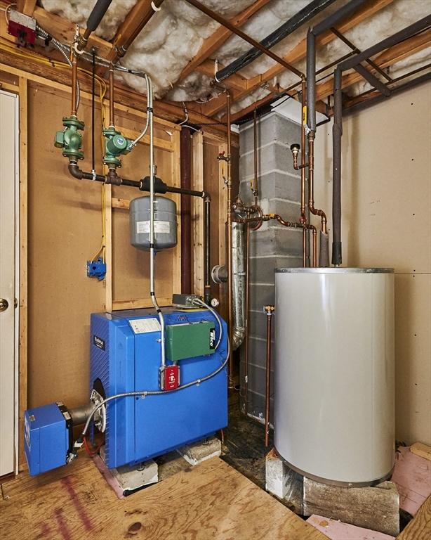 43 Ridge Rd, Erving, MA 01344 - utility room featuring gas water heater and a heating unit