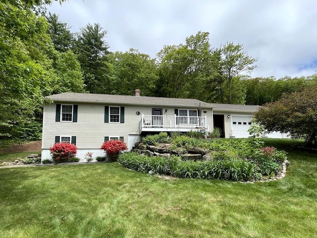 43 Ridge Rd, Erving, MA 01344 - ranch-style house featuring a garage, a front lawn, and a chimney