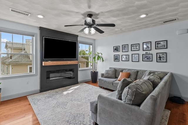 12 School St Unit 3, Salem, MA 01970 - living area featuring baseboards, a ceiling fan, wood finished floors, and recessed lighting