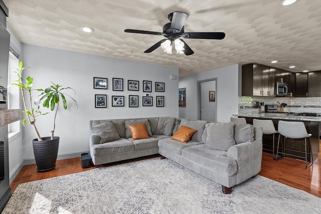 12 School St Unit 3, Salem, MA 01970 - living room with a ceiling fan, wood finished floors, baseboards, and recessed lighting