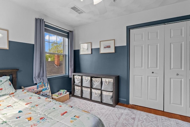 12 School St Unit 3, Salem, MA 01970 - bedroom with a closet, a ceiling fan, wood finished floors, and baseboards