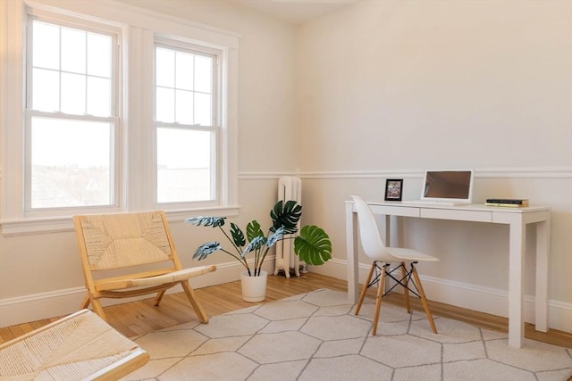 living area with a healthy amount of sunlight and light wood-type flooring