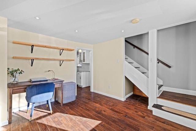 office space featuring dark hardwood / wood-style flooring