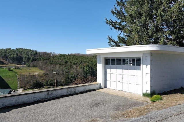 detached garage featuring aphalt driveway