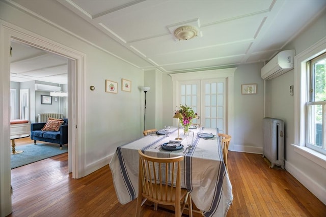 203 State St, Northampton, MA 01060 - dining area with radiator, a wall mounted AC, hardwood / wood-style floors, and baseboards