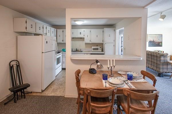 dining room featuring light colored carpet