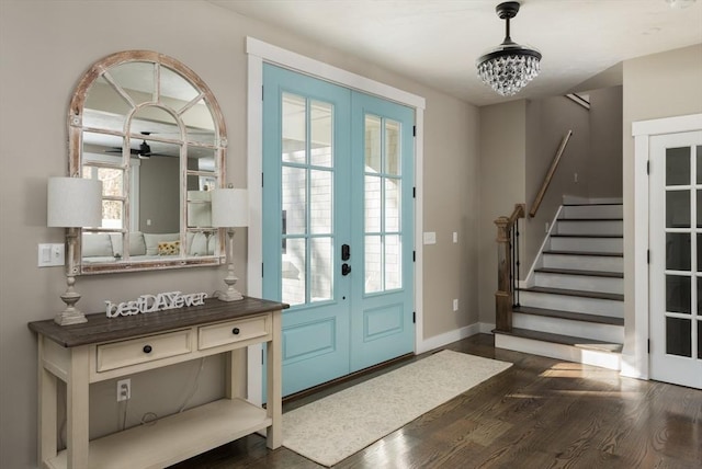 79 Neshobe Rd, Mashpee, MA 02649 - foyer entrance with french doors, dark wood-style flooring, and stairs