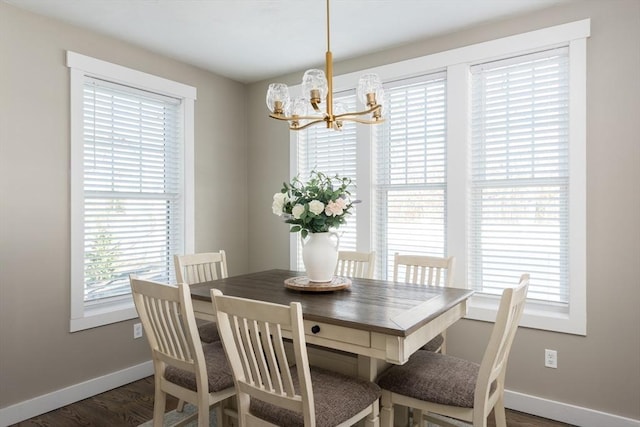79 Neshobe Rd, Mashpee, MA 02649 - dining room featuring a chandelier and dark wood-style flooring