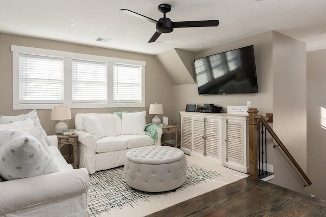 79 Neshobe Rd, Mashpee, MA 02649 - living area with wood finished floors and ceiling fan